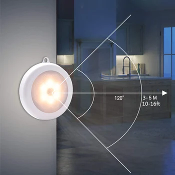 

LED Closet Cabinet Light 1/3/6 Pack Motion Sensor Night PIR Motion Sensor Round Light Battery Operated with Hook Loop Tape D30