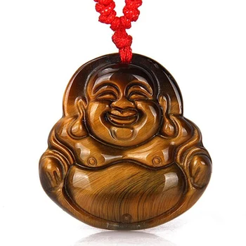 

Drop ship Hand Made Tiger eye stone Pendant Maitreya Buddha Jade Pendant Necklace For Women Men pendant Jewelry