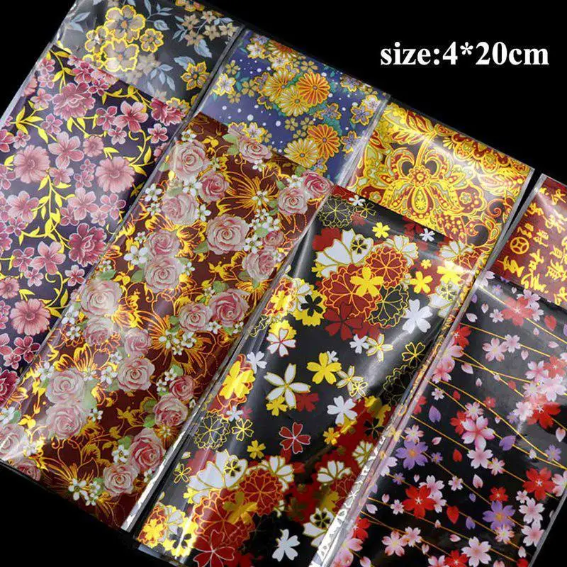 8Pcs Flower Series Nail Art Water Transfer Stickers Full Wraps Colorful Nail Art Decoration Floral On Nails DIY Manicure Tips
