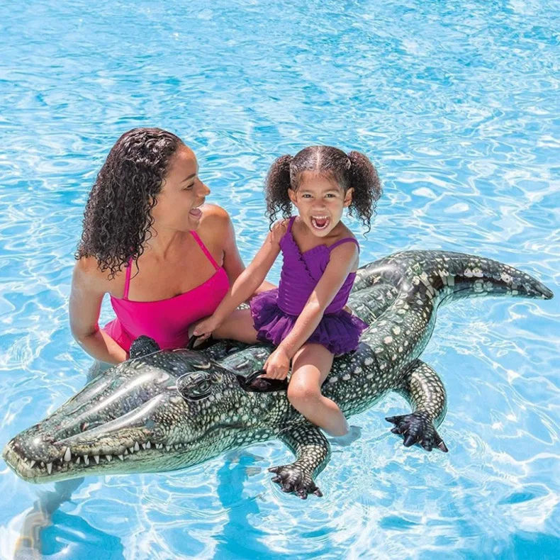 Children Water Mounts Swimming Pool Floating Row Playing Water Animal Inflatable Toys Realistic Crocodile Mount