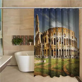 

The Colosseum Hotel Quality Polyester Shower Curtain Famous Historic Italian Monument Landmark Ruins Province Shower and