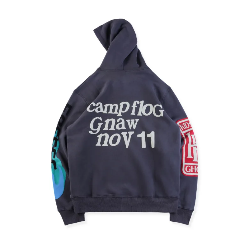 19ss Kanye West/Детский свитер с капюшоном с логотипом «видеть призраков», с флокированием, для женщин и мужчин, уличная одежда в стиле хип-хоп, модная мужская плотная толстовка с капюшоном с граффити