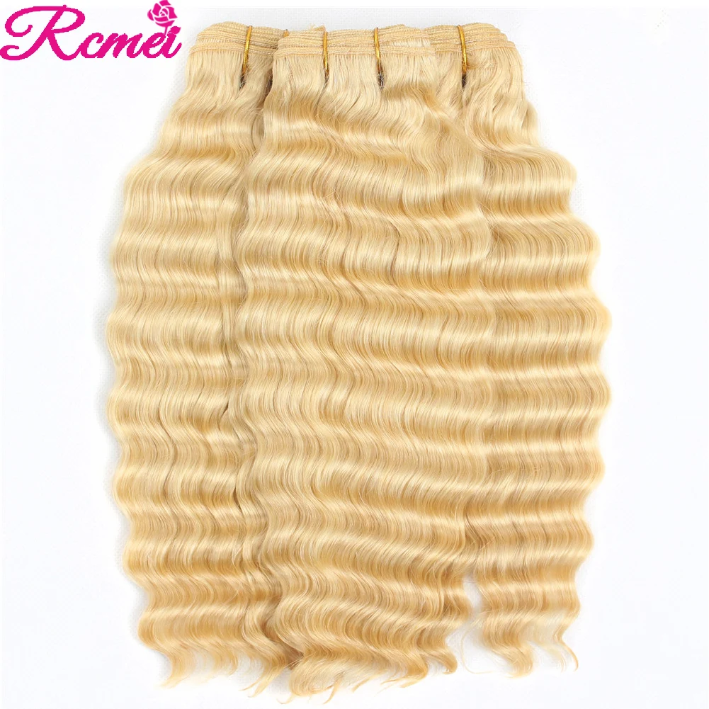 Honey 613 Blonde Deep Wave Bundles with Frontal Closure Brazilian Blonde Curly 3 Bundles With 13x4 Frontal Pre Plucked Remy Hair