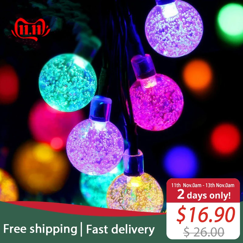 

JSEX LED RGB Bubble Ball Lighting String Holiday Lighting Waterproof Fairy Lights Christmas Tree Deal Garland Home Decoration