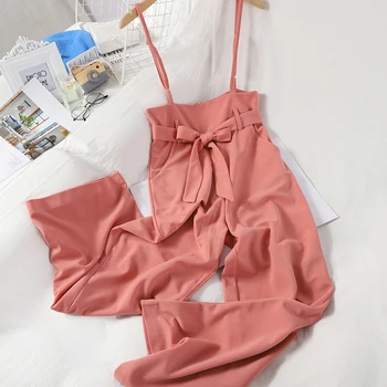 

Korean Suspender Jumpsuit Women Fashion Solid Color Loose Wide Leg Pants Strap Pants Fashion Summer Long Pant Bottoms