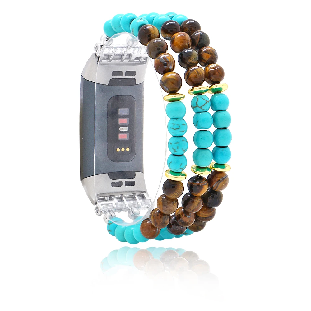 

Turquoise Agate Watchband For Fitbit Charge 3/4 Handmade Natural Stone Elastic Smart Watch Strap Unisex Watch Bracelet Wristband