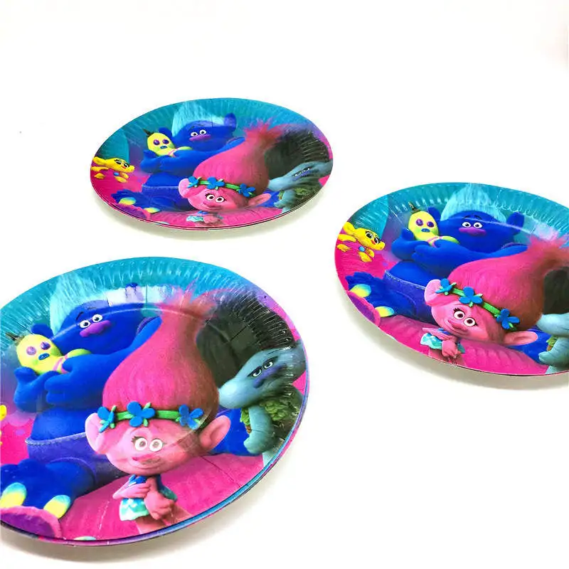 10 шт. 7 дюймов тролли одноразовые тарелки товары для детской вечеринки тема мультфильма для детей забавные украшения на день рождения тарелки с троллями
