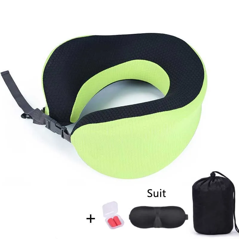 Memory Foam u-образная подушка для путешествий для спящего автомобиля надувная подушка с памятью формы шеи поддержка подголовника мягкая подушка - Цвет: Green suit A