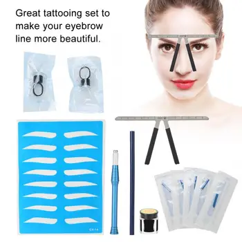 

Microblading Permanent Makeup Eyebrow Tattoo Kit Manual Pen Ink Ring Cup Practice Tool Set