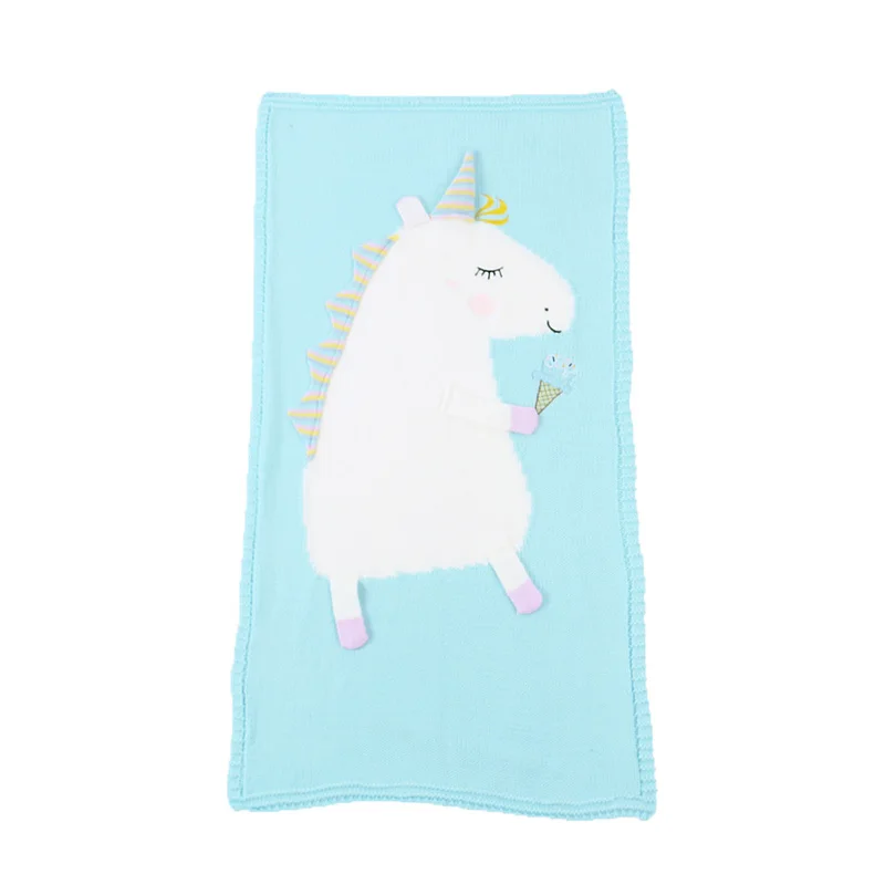 green unicorn Милое мягкое трикотажное детское одеяло с единорогом для коляски, кровати, дивана для новорожденных, Пеленальное Одеяло, детское постельное белье, одеяло s - Цвет: green unicorn