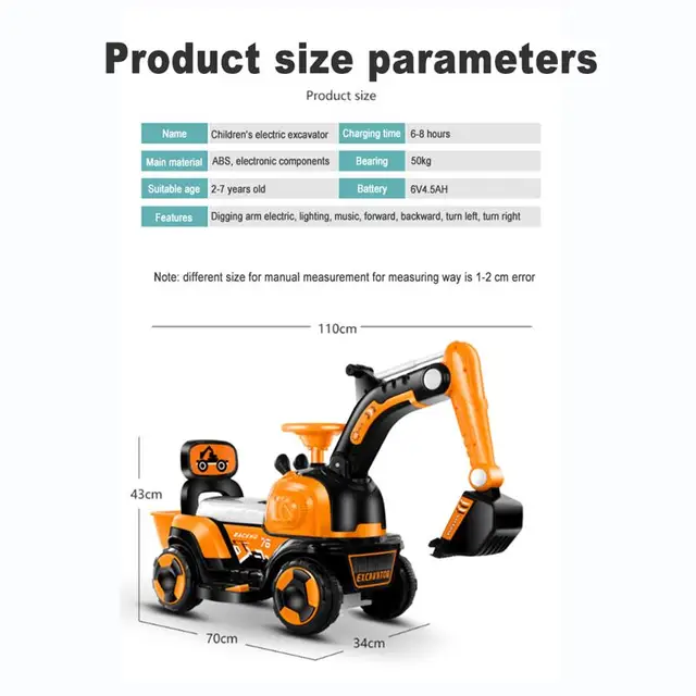 Children'S Electric Excavator Sliding Toy Car With Music Light Optical Walker 2-6 Year Old Kids Ride-On Toy Child Tricycle Gift 6