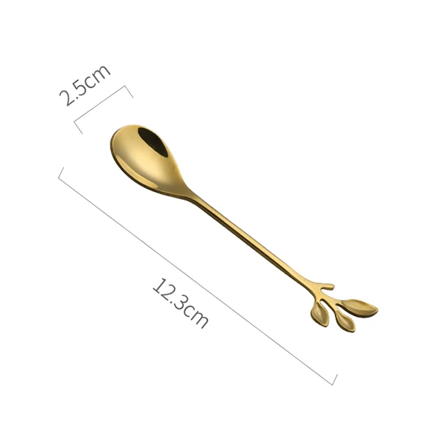 Gold Spoon Королевский стиль в форме ветви миниатюрная, десертная ложка Вилка маленькая кофейная ложка для мороженого столовые приборы фруктовая вилка для закусок обеденный бар - Цвет: Gold Spoon