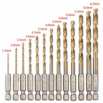 

13pcs/Set Titanium-Coated HSS Drill Bit Accessories 1.5-6.5MM Hexagonal Shank For Quick Drill Change Ferramenta