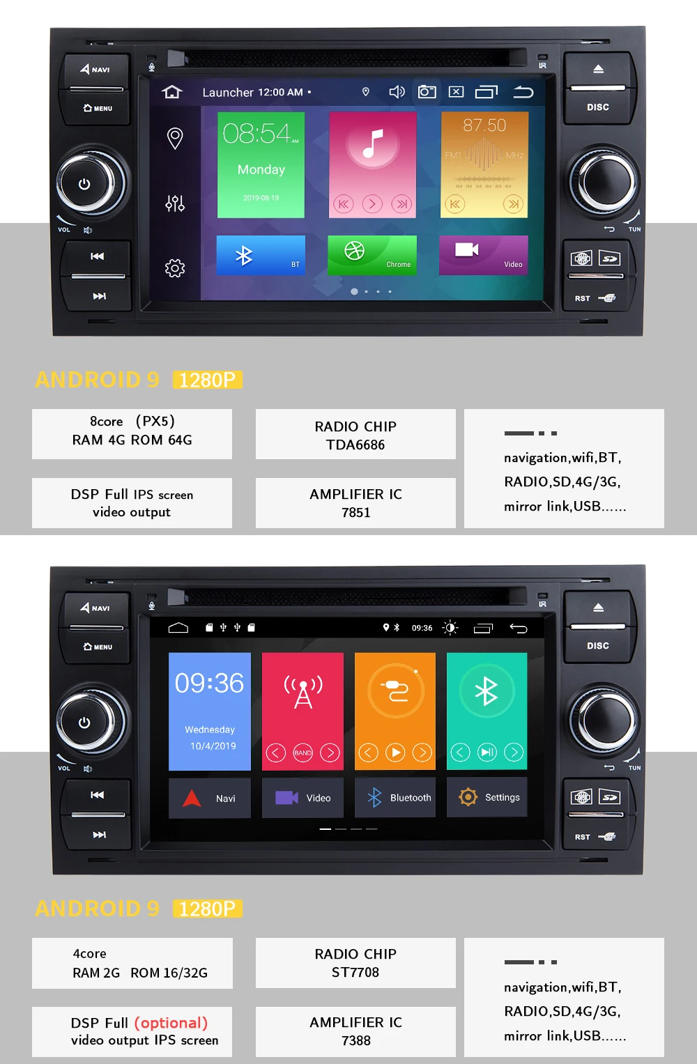 4 ГБ 2 din Android 9 Автомагнитола для Ford Focus 2 3 mk2 Mondeo 4 Kuga Fiesta Transit Подключите S-C MAX Мультимедиа gps Navi головное устройство