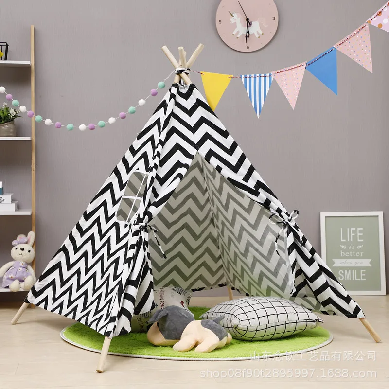 Портативный хлопок холст Tipi складной Крытый Детская палатка вигвама треугольник индийский дети палатка вигвам маленький игровой дом - Цвет: WJ0028A9