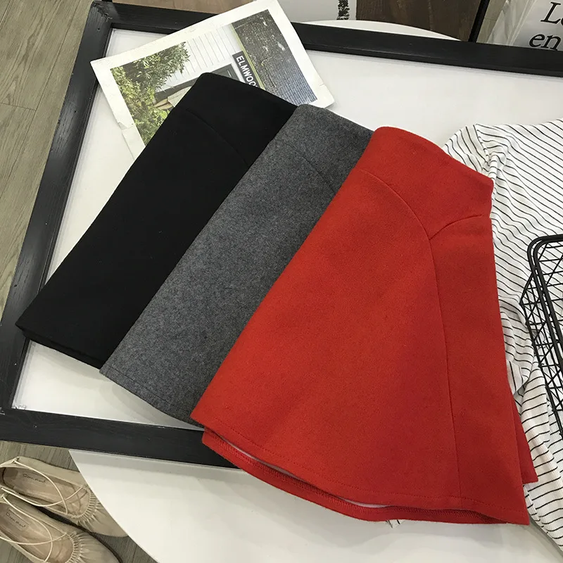 

Stock WOMEN'S Dress Processing High-waisted Woolen Cloth Skirt Solid Color Slimming A- line Short Skirt 11.15