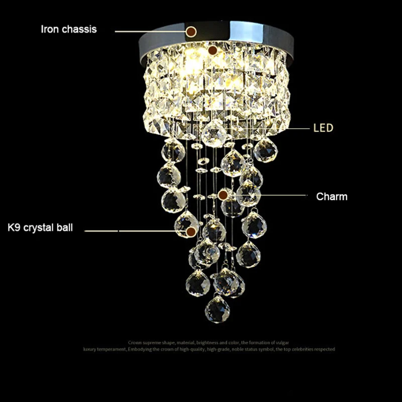 Современные светодиодные хрустальные светильники для гостиной, прихожей, прихожей, балкона, отеля, Висячие спиральные лестницы, маленький потолочный светильник