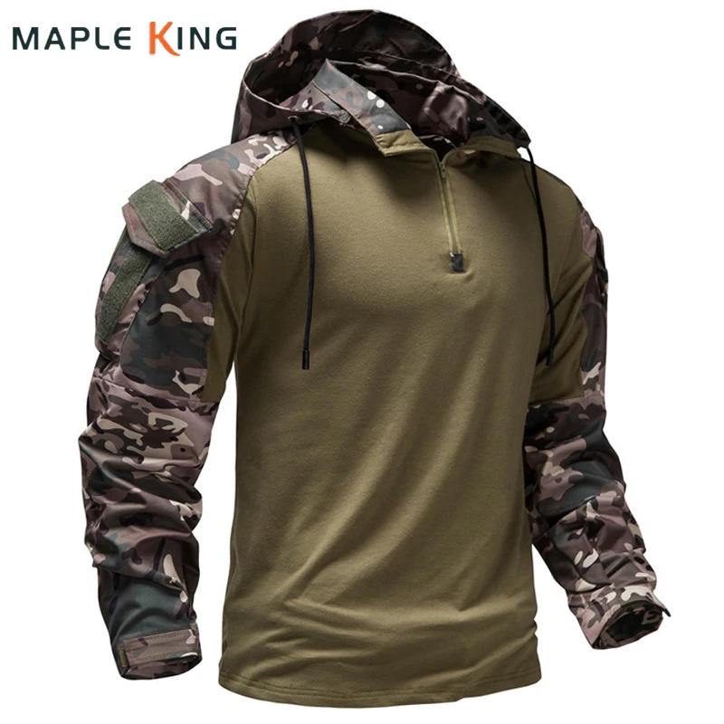 

Mens Outdoor Army Military Camouflage Hooded Jackets New Tactical Multiple Pockets Waterproof Jackets Men Hoodies Windbreaker