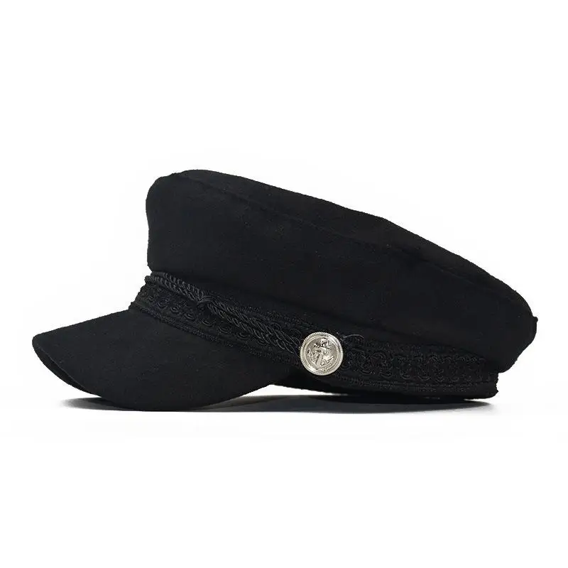 Fashion Women Men Military Hat Spring Autumn Sailor Hats Black Ladies Beret Caps Flat Top Captain Cap Travel Cadet Octagonal Hat flat cap sailor hat