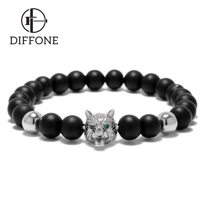 Браслет Diffone мужской из камня готический браслет с головой волка в стиле викингов