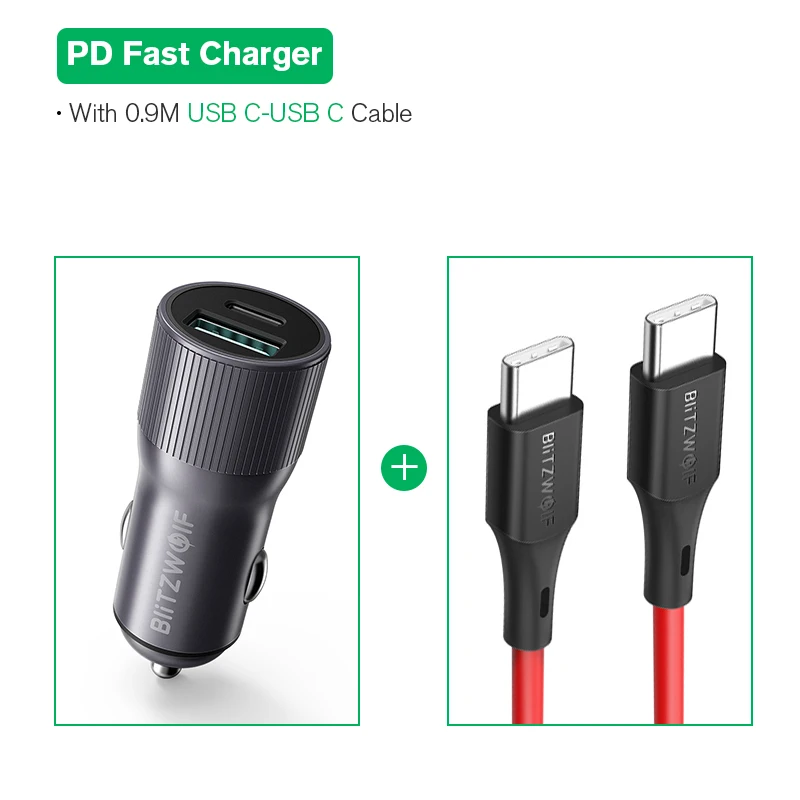 BlitzWolf BW-SD4 36 Вт usb type C PD Быстрая зарядка QC3.0 мини 2 порта автомобильное зарядное устройство для iPhone 11 X Max Xiaomi 9 Pocophone F1 S10 S10 - Тип штекера: with C to C Cable