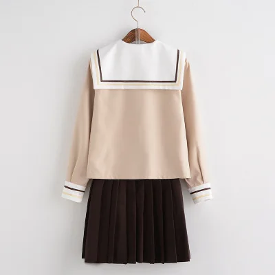 Sailor Suit Jk School Uniform Cute Girl Daily Dress Jpanese Kawaii Preppy Suit Short Long Sleeve Top+ Pleated Skirt