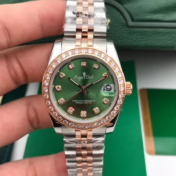 

New Stainless Steel Sapphire Watch Women Lady Automatic Mechanical Diamond Bezel Silver Rose Gold Green Shell Datejust 31mm