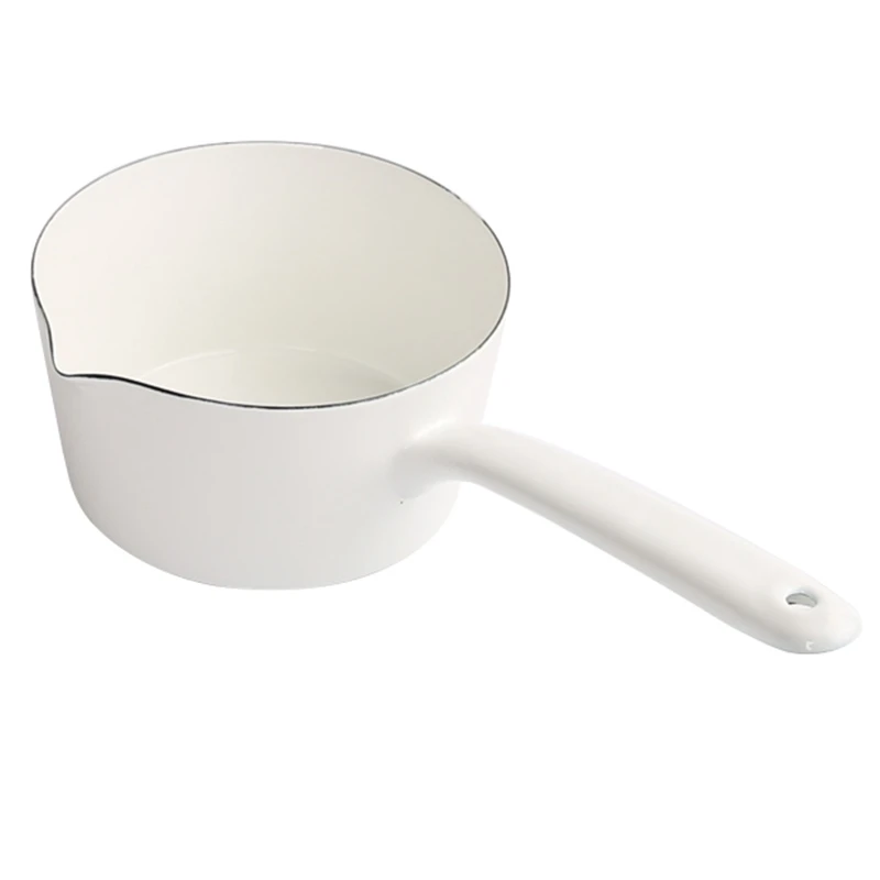 1.3L Japanese Style White Ceramics Milk Pot Kitchen Cooking Pan Pot Stewpan Baby Food Saucepan with Long Handle for One People