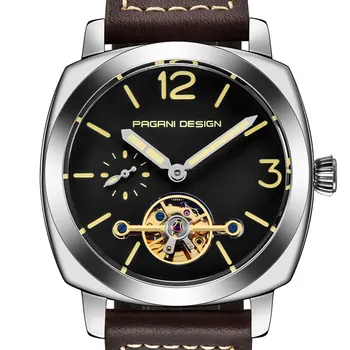 

45 mm Pagani design Black dial luminous brown leather men's watch fashion Brand casual automatic men's mechanical watch