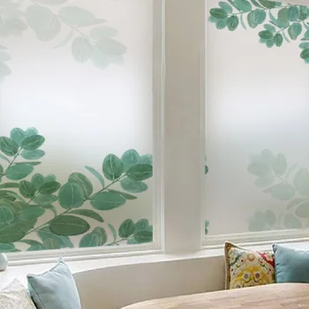

Leaf Pattern Static Cling Glass Film Custom Size Sun-Blocking Vinyl Private Decorative Tint-Fil For Door Window Cabinet Wardrobe