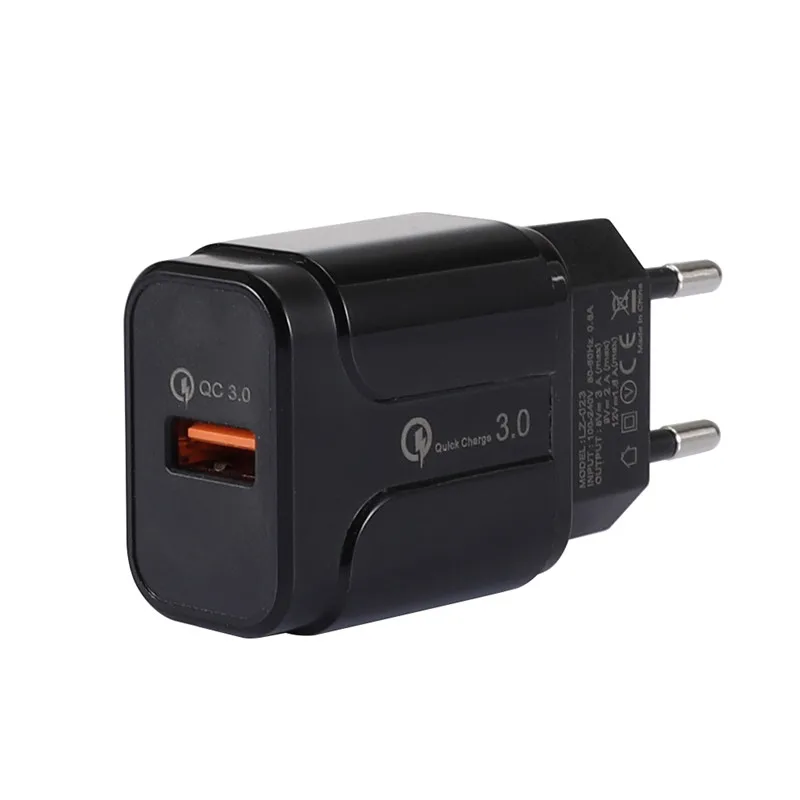 EU Black Одно зарядное устройство USB QC 3,0 для телефона с разъемом US/EU/UK, быстрое зарядное устройство для путешествий, портативное зарядное устройство USB для IPhone, Ipad, samsung - Тип штекера: EU Black