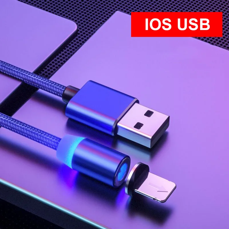 ONEVAN usb-кабель для зарядки Магнитный штекер зарядного устройства 2.4A type-C Micro usb-кабель светодиодный нейлоновая строка данных для Android, Apple Xiaomi iPhone - Цвет: Blue For IOS