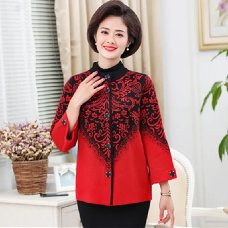 UHYTGF Womens Sweater Single-Breasted Knitted Cardigan Female Autumn Sweater Coat Stand Collar 4XL Loose Size Sweater Jacket 815