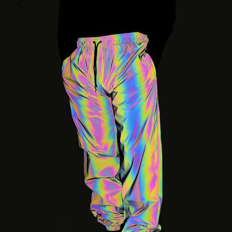 

2019 Men Colorful Reflective Pants Hip Hop Casual Outdoor Sports Magic Trousers Male Streetwear Skateboarding Harem Pant Fashion