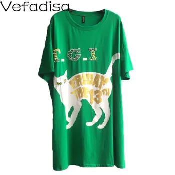 

Vefadisa Diamonds Women T-shirt 2020 Summer Animal Cat Print T-shirt Plus Size Women T-shirt Black White Orange Green QYF2010