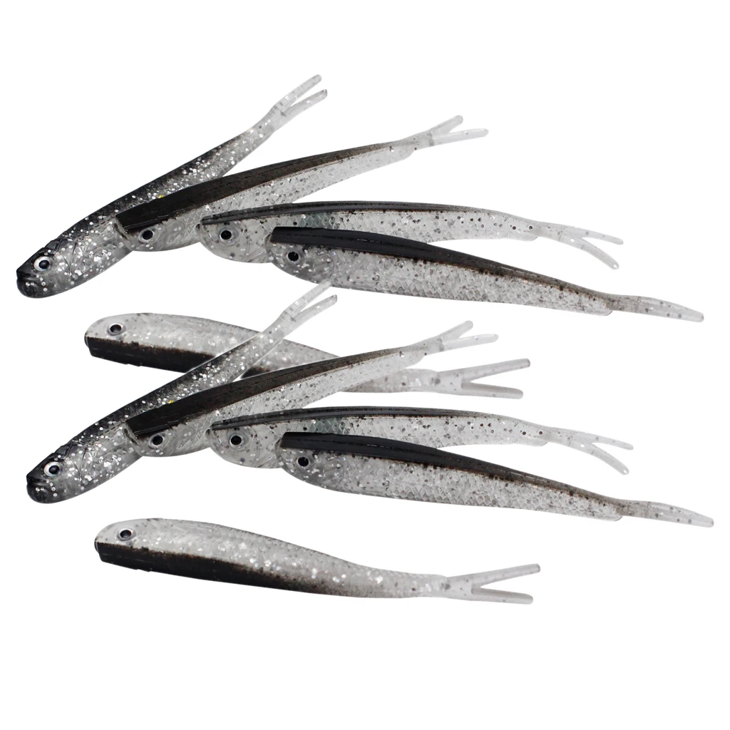 10pcs Paddle Tail Swimbaits, Soft Jerk Baits, Soft Fishing Lures 3D Lifelike Eyes Split Tail