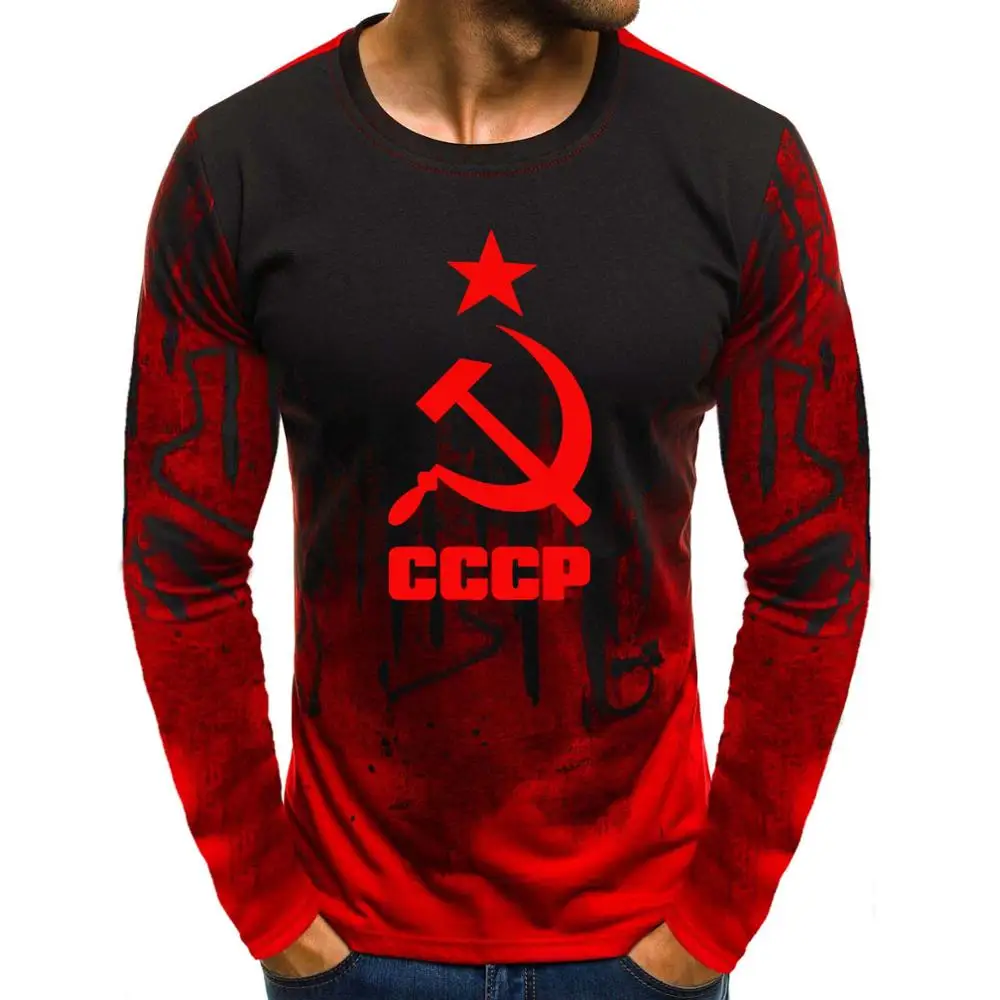 Для мужчин градиент пуловер с круглым вырезом Уникальный CCCP РОССИИ СССР Советского Союза печати с капюшоном Мужские толстовки, свитшоты Повседневное спортивные костюмы