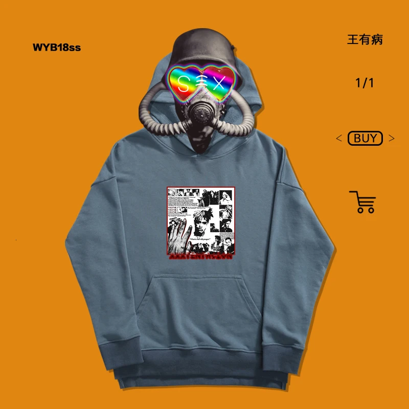 Толстовка bboy rap скейтборд свободные личности hoodizn мультфильм печати Ins Мода карман открытие свободный стиль пальто - Цвет: Cowboy blue
