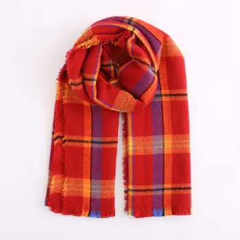 

Hot Selling New Style European And American Fashion Solid Color Red Faux Cashmere Color Panel Plaid Warm Scarf Shawl