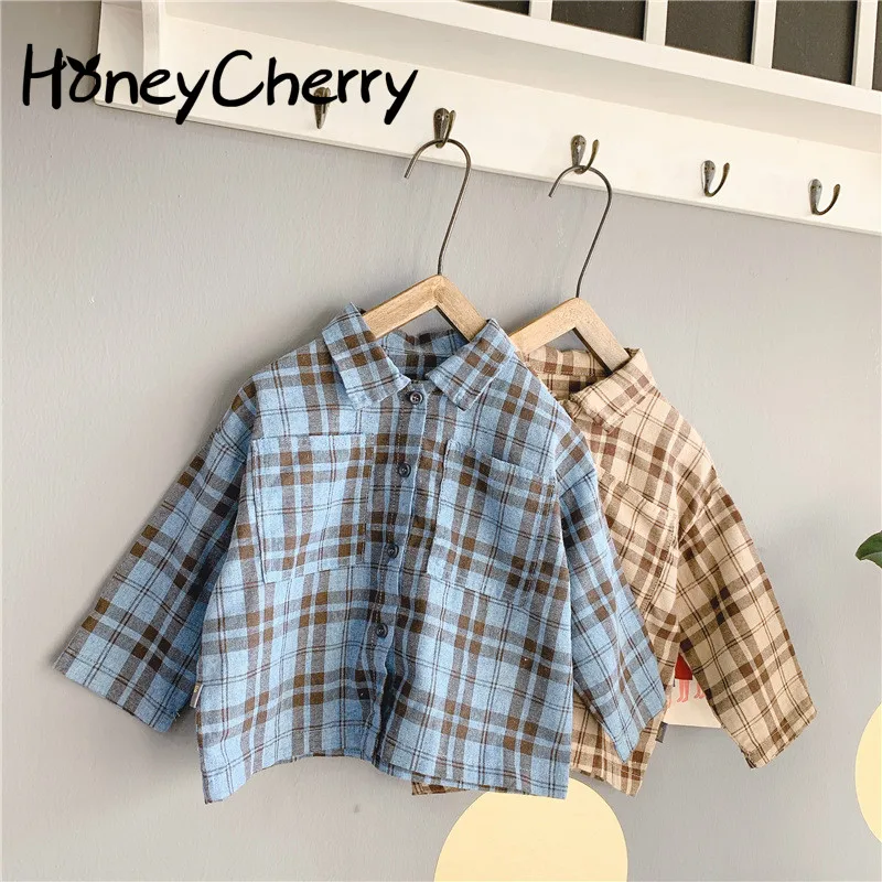 

2020 Children's Girls Blouse Spring New Children's Korean Lapel Plaid Long Sleeve Shirt Baby girl Clothes