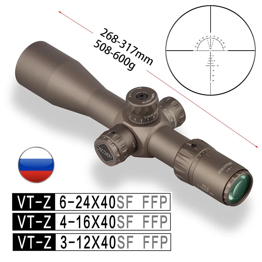 

FFP Discovery Gun Sight Optics Compact Scope Riflescope 6-24 4-16 3-12 First Focal Plane Glass Etched Reticle for Hunting