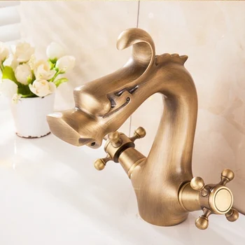 

Antique gold Basin faucets Deck Mount dragon head Basin Vessel Dual handles WC Sink Faucet Bathroom Mixer Taps