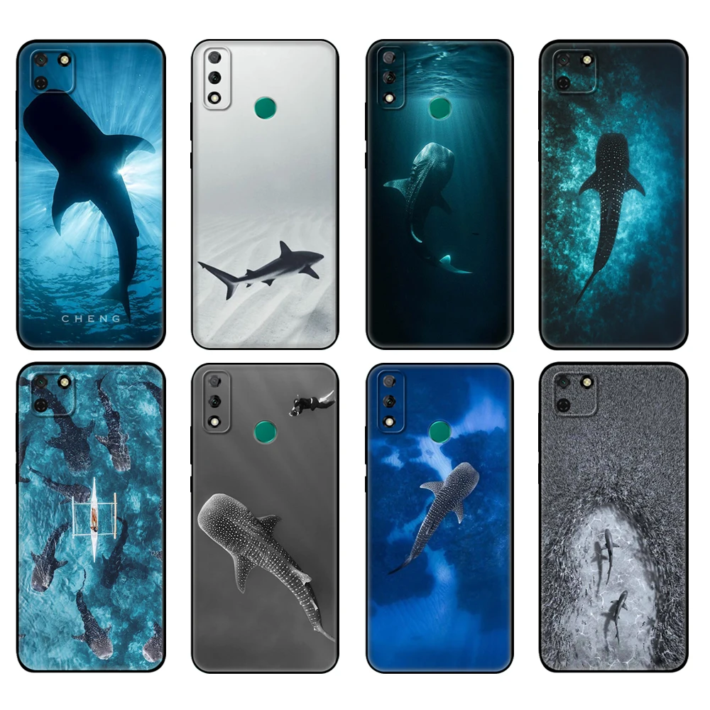 Black tpu Case For Huawei Y9S Y6S Y8S Y5P Y7P Y8P Y5 lite Prime Y6 2019 Cover Ocean Whale Shark Swimming Luxury | Мобильные телефоны