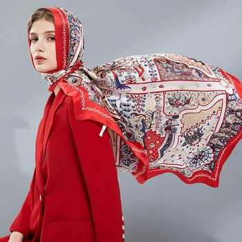 

100% Pure Real Silk Square Scarf Women Design Print Natural Silk Shawls Wraps Summer Thin Large Silk Headscarf 108*108cm
