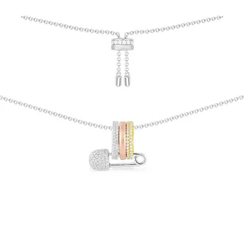 

Fashion Real 925 Sterling Silver Rose Gold 3 Colors Circles with Safety Pin Pendant Necklace Women Fine CZ Zircon Jewelry