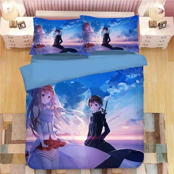 

Sword Art Online Bedding Set Duvet Covers Pillowcases Anime Sword Art Online Kirito Kirigaya Comforter Bedding Sets Bed Linen 04