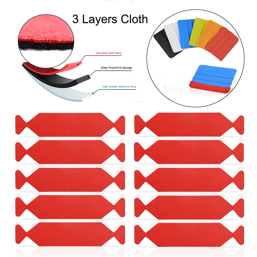 FOSHIO 10 шт. 3 слоя водонепроницаемой ткани ткань для 10 см Ракель углеродного волокна виниловая пленка автомобиля обертывание окна оттенок скребок протектор