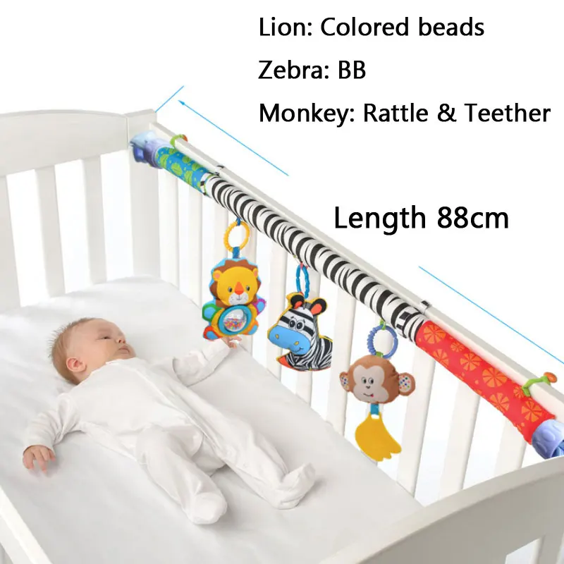 0-2 Years Baby Bed Bell Crib Monkey Lion Zebra Hanging Bed Toys Baby Toys Rattles Kids Mobile Plush Toys Music Teether