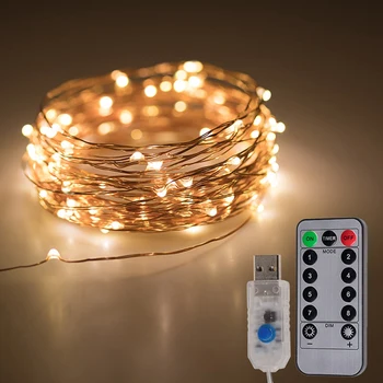 Kerst Licht 5/10M Waterdichte Afstandsbediening Kerstverlichting Battery Usb Operated Decoratie 8 Modus Timer Led String koperdraad