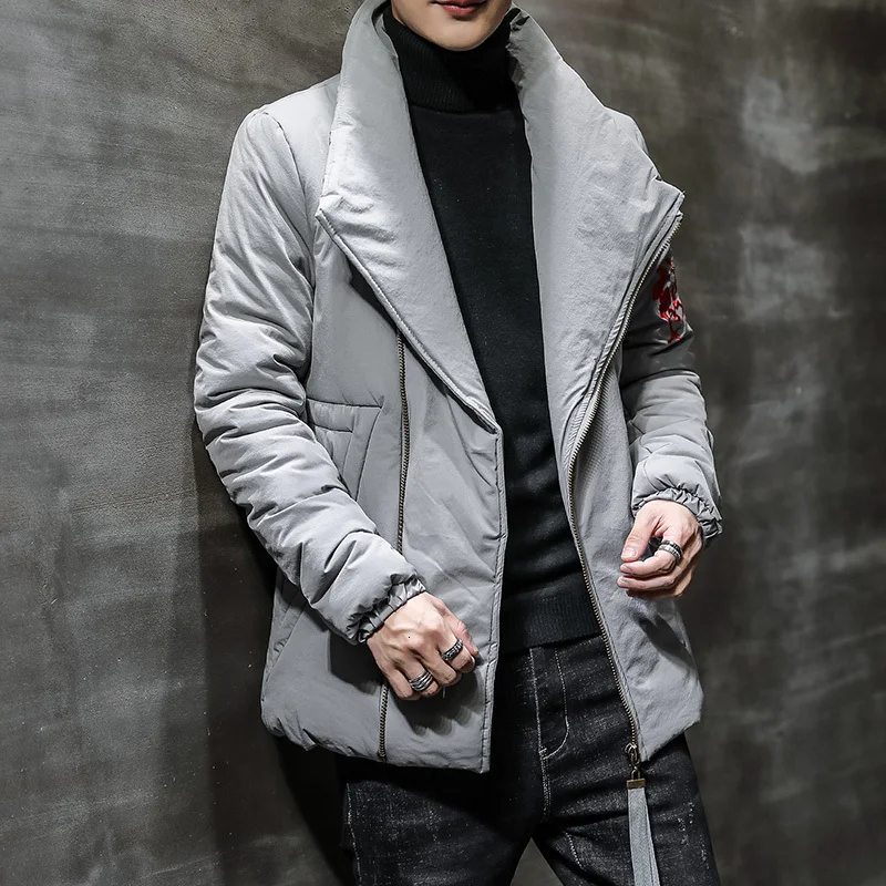 gray Уличная одежда с хлопковой подкладкой Winterjas Heren Casaco Masculino китайский хип-хоп куртка-бомбер на молнии с вышивкой пальто - Цвет: gray